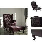 vidaXL Fauteuil avec repose-pieds Marron foncé Similicuir - Fauteuil