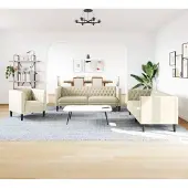 Syfax Ensemble de canapé Chesterfield 3 pcs crème similicuir