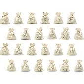 Party Deco Coffret calendrier de l'Avent : 24 petits sacs en coton, 24 chiffres en bois et 24 cordons