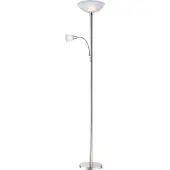 Globo Lampadaire LED - nickel mat - blanc - verre - métal - H 178 cm - avec bras de lecture