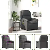 The Living Store Fauteuil de massage Gris cuir véritable