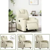 The Living Store Fauteuil relax électrique Crème Similicuir
