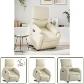 The Living Store Fauteuil relax avec releveur Crème Similicuir