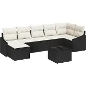 Syfax Ensemble de Canapés avec coussin 8 pcs Noir polyrotin