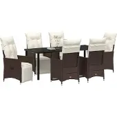 Syfax Ensemble de salle à manger pour jardin 7 pcs Marron polyrotin