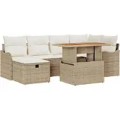 Syfax Ensemble de canapé de jardin 7 pcs Beige polyrotin