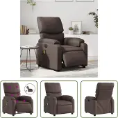 The Living Store Fauteuil de Massage Électrique Marron Similicuir