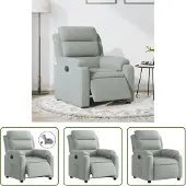 The Living Store Fauteuil relax électrique gris clair velours