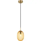 Globo Lighting Suspension, métal, couleur or, verre ambre, 1 flamme