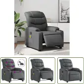The Living Store Fauteuil de massage électrique gris similicuir