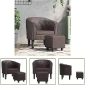 The Living Store Fauteuil club avec repose-pieds Marron Similicuir
