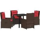 Syfax Ensemble de salle à manger pour jardin 5 pcs Marron Poly rotin
