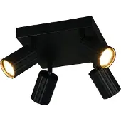 TRIO Plafonnier, métal, noir, 4 flammes, orientable, L20cm