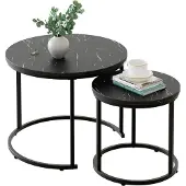 Sonstiges Ensemble table basse ronde noir piètement métal et plateau marbre