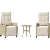 Syfax Ensemble de bistro 3 pcs avec coussins beige résine tressée
