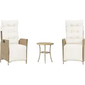 Syfax Ensemble de bistro 3 pcs avec coussins beige résine tressée