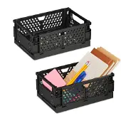 Relaxdays 4 bacs pliants, petits paniers de rangement, pliables et empilables, dimensions (H x L x P) : 10 x 25 x 26,5 cm, plastique, noir