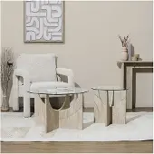 Home Deco Factory Table Basse - - Pietra - Ronde - Verre - Multicolore