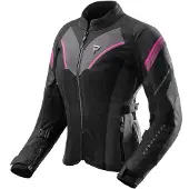 Rebelhorn Veste de moto textile imperméable Hiflow 5 pour femme, noir/gris/rose, 5XL
