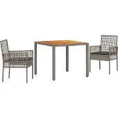 Syfax Ensemble de salle à manger pour jardin 3 pcs Gris polyrotin