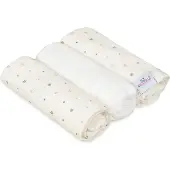 MULTITEX Couche MUSLIN DESIGN 3 pièces 70 x 80 cm Blanche à étoiles