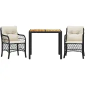 Syfax Ensemble de bistro 3 pcs avec coussins noir résine tressée