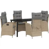 Syfax Ensemble de salle à manger pour jardin 5 pcs Beige polyrotin