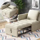 OKWISH Canapé-lit 3-en-1 convertible avec dossier réglable, design moderne – beige