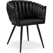 EHokery Aston chaise en velours tressé, noir, pieds en métal
