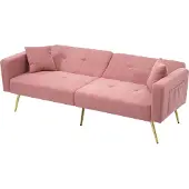 MODFU Canapé Droit Convertible - 2 Places Rangement Latéral Tissu Sherpa Rose