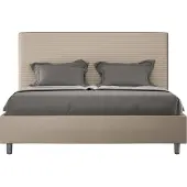 Ityhome - Lit double coffre rembourré 140x210 similicuir taupe Focus