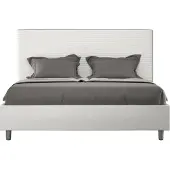 Ityhome - Lit double coffre rembourré 140x190 similicuir blanc Sunny