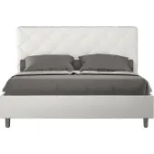 Ityhome - Lit double coffre rembourré 140x200 similicuir blanc Priya