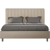Ityhome - Lit double coffre rembourré 140x200 similicuir taupe Agueda