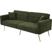 MODFU Canapé Droit Convertible - 2 Places Rangement Latéral Tissu Sherpa Vert