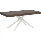 Ityhome - Table extensible 200/304x90 cm Karida effet bois, noyer pieds blancs