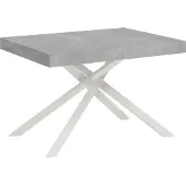 Ityhome - Table extensible 130/234x90 cm Karida gris béton pieds blancs