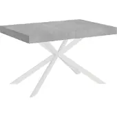 Ityhome - Table extensible 140/400x90 cm Plaker effet gris béton pieds blancs