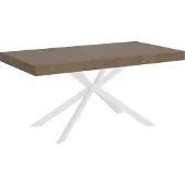 Ityhome - Table extensible 160/244x80 cm Plaker effet bois, noyer pieds blancs