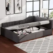 OKWISH Lit Gigogne 140x200 cm – Coffre de Rangement – Sans Matelas – Gris