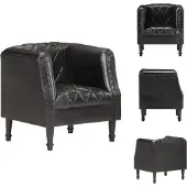 vidaXL Fauteuil Noir Véritable cuir de chèvre - Fauteuil