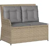 vidaXL Banc de jardin Réglable avec coussins Beige Poly Rattan