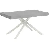 Ityhome - Table extensible 140/224x80 cm Karida gris béton pieds blancs