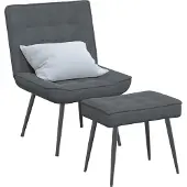 Syfax Chaise de relaxation avec tabouret Gris foncé Velours