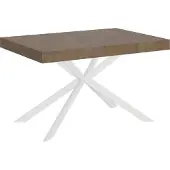 Ityhome - Table extensible 140/224x80 cm Plaker effet bois, noyer pieds blancs