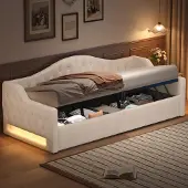 OKWISH Lit Gigogne 90x200 cm – LED Réglable Sans Matelas – Beige