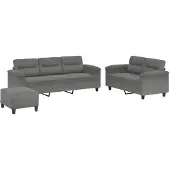 vidaXL Ensemble de canapés 3 pièces avec coussins gris foncé Tissu microfibre