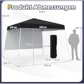 Northix Pavillon pop-up 3x3m, étanche, protection solaire, noir