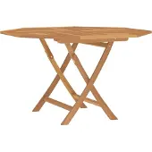 Syfax Table de jardin pliable, bois de teck massif résistant aux intempéries, trou de parasol 5 cm, 110x110x75 cm, finition à base d'eau