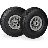 Relaxdays 4 roues pour diable, pneus en caoutchouc plein anti-crevaison, 3,00-4 pouces, axe de 20 mm, charge maximale de 80 kg, roue de secours 260 x 85 mm, noir-gris